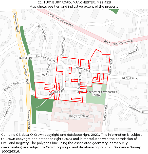 21, TURNBURY ROAD, MANCHESTER, M22 4ZB: Location map and indicative extent of plot