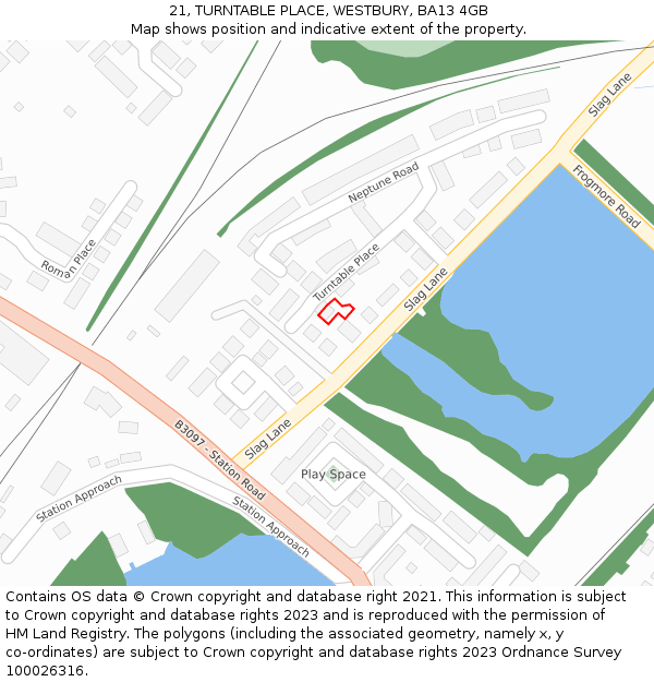 21, TURNTABLE PLACE, WESTBURY, BA13 4GB: Location map and indicative extent of plot