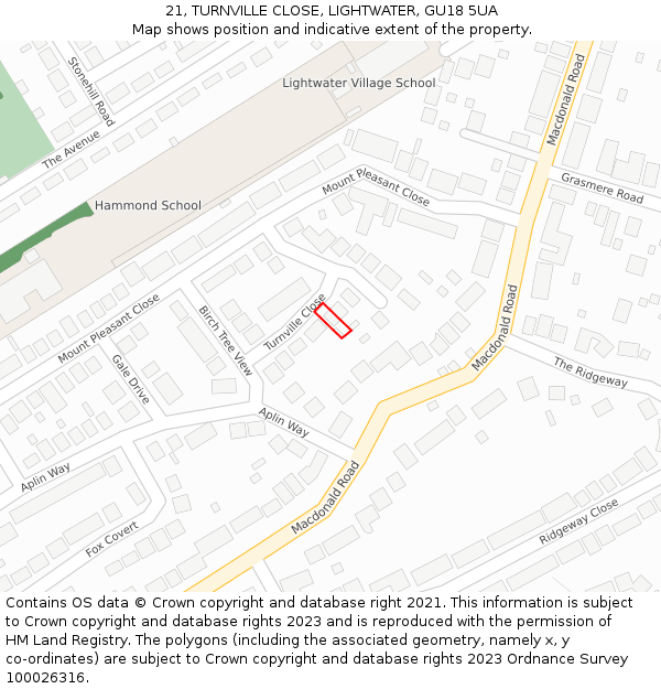 21, TURNVILLE CLOSE, LIGHTWATER, GU18 5UA: Location map and indicative extent of plot