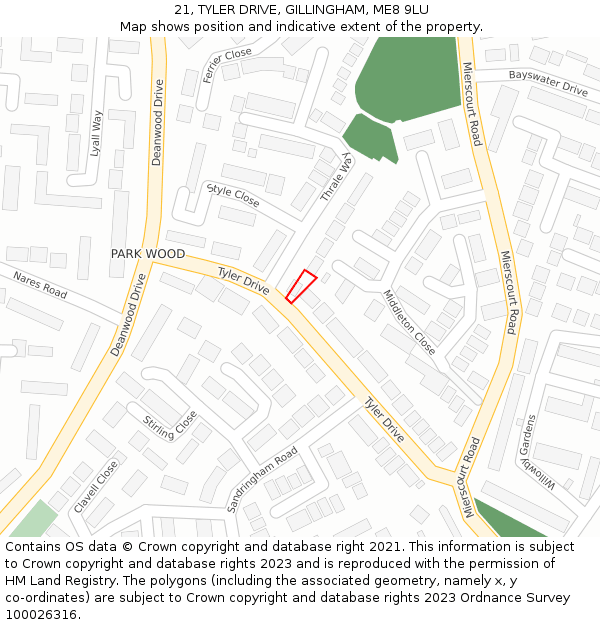 21, TYLER DRIVE, GILLINGHAM, ME8 9LU: Location map and indicative extent of plot