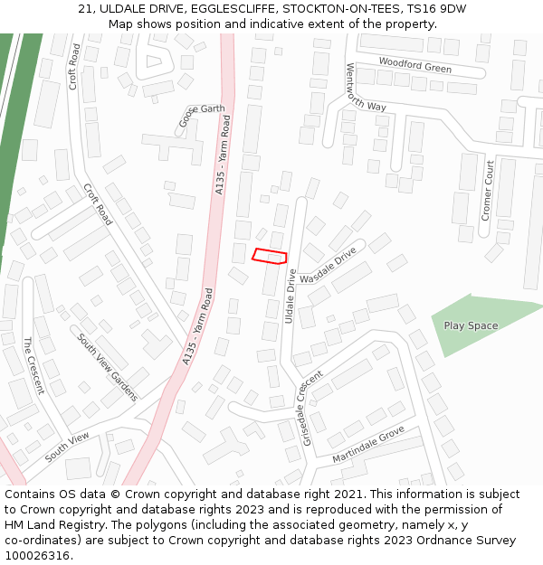 21, ULDALE DRIVE, EGGLESCLIFFE, STOCKTON-ON-TEES, TS16 9DW: Location map and indicative extent of plot