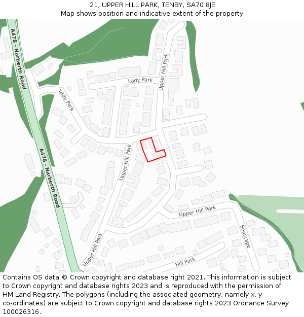 21, UPPER HILL PARK, TENBY, SA70 8JE: Location map and indicative extent of plot