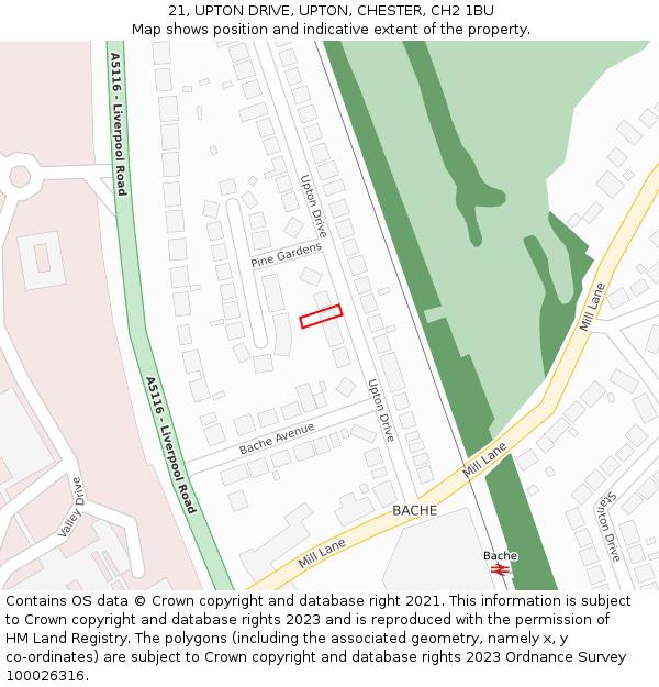 21, UPTON DRIVE, UPTON, CHESTER, CH2 1BU: Location map and indicative extent of plot