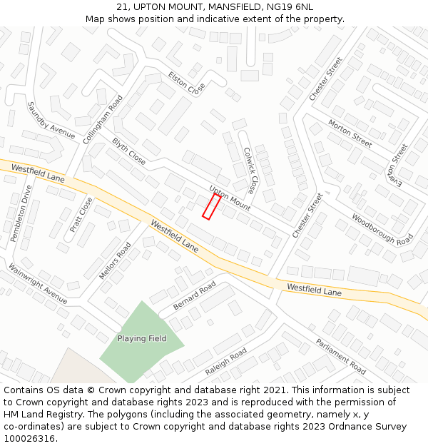 21, UPTON MOUNT, MANSFIELD, NG19 6NL: Location map and indicative extent of plot