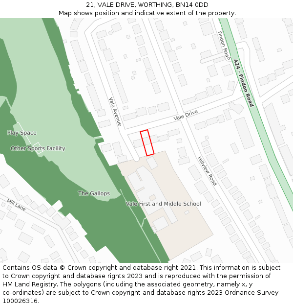 21, VALE DRIVE, WORTHING, BN14 0DD: Location map and indicative extent of plot