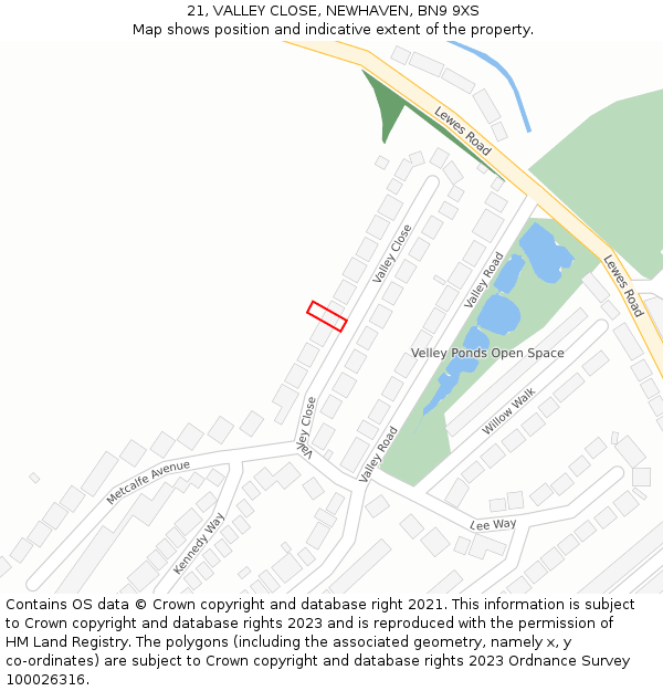 21, VALLEY CLOSE, NEWHAVEN, BN9 9XS: Location map and indicative extent of plot