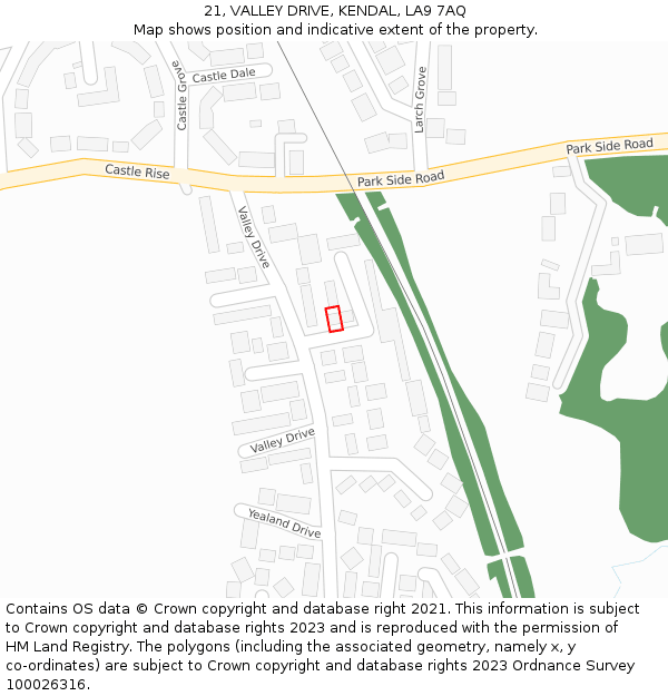 21, VALLEY DRIVE, KENDAL, LA9 7AQ: Location map and indicative extent of plot