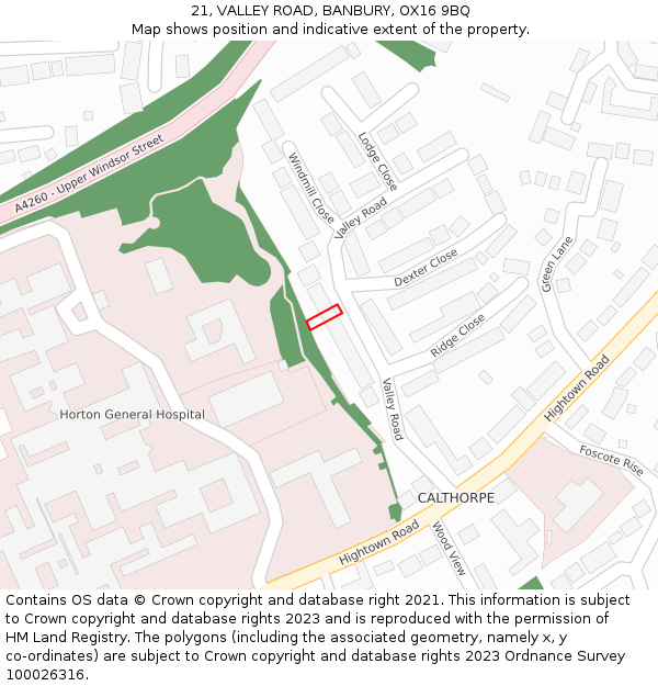 21, VALLEY ROAD, BANBURY, OX16 9BQ: Location map and indicative extent of plot