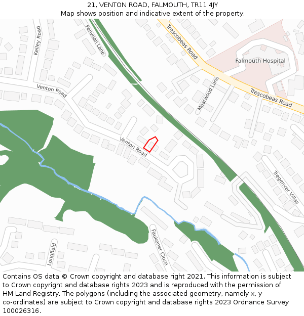 21, VENTON ROAD, FALMOUTH, TR11 4JY: Location map and indicative extent of plot