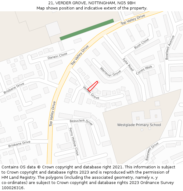 21, VERDER GROVE, NOTTINGHAM, NG5 9BH: Location map and indicative extent of plot