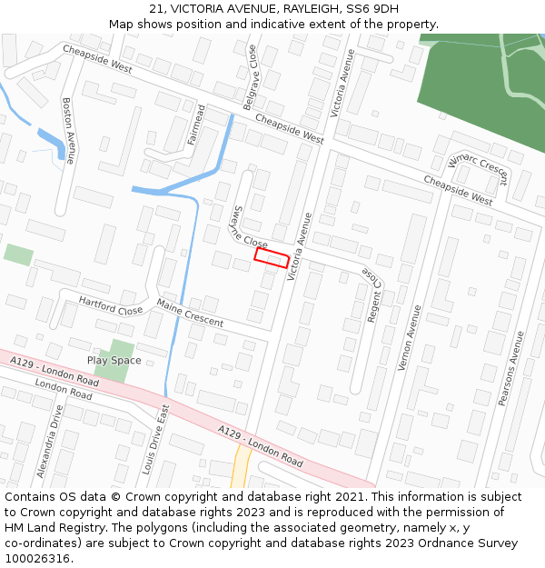 21, VICTORIA AVENUE, RAYLEIGH, SS6 9DH: Location map and indicative extent of plot