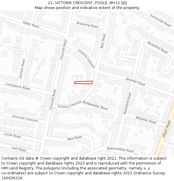 21, VICTORIA CRESCENT, POOLE, BH12 2JQ: Location map and indicative extent of plot