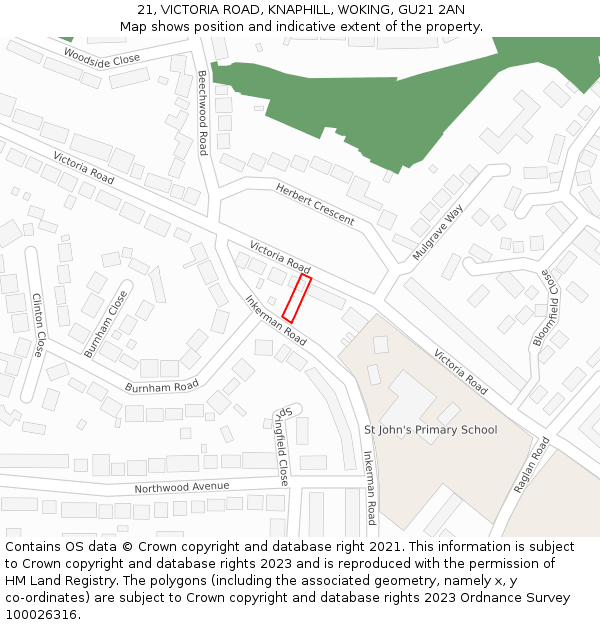 21, VICTORIA ROAD, KNAPHILL, WOKING, GU21 2AN: Location map and indicative extent of plot