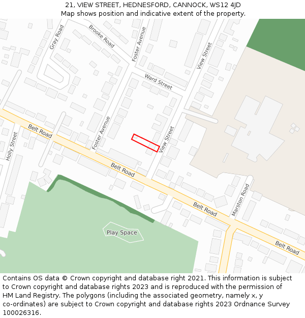 21, VIEW STREET, HEDNESFORD, CANNOCK, WS12 4JD: Location map and indicative extent of plot