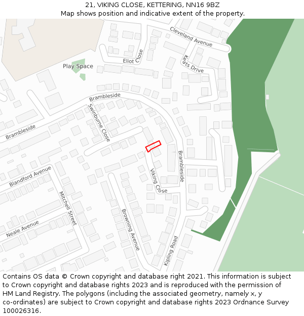 21, VIKING CLOSE, KETTERING, NN16 9BZ: Location map and indicative extent of plot