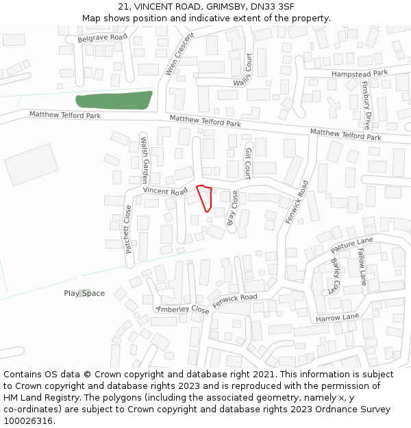 21, VINCENT ROAD, GRIMSBY, DN33 3SF: Location map and indicative extent of plot
