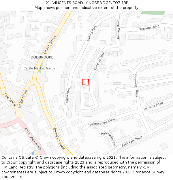 21, VINCENTS ROAD, KINGSBRIDGE, TQ7 1RP: Location map and indicative extent of plot