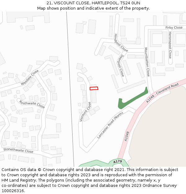 21, VISCOUNT CLOSE, HARTLEPOOL, TS24 0UN: Location map and indicative extent of plot