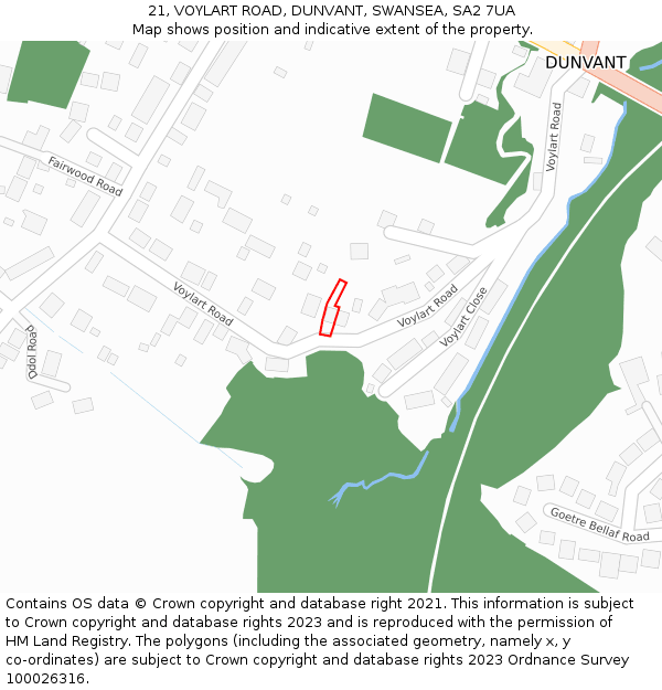 21, VOYLART ROAD, DUNVANT, SWANSEA, SA2 7UA: Location map and indicative extent of plot