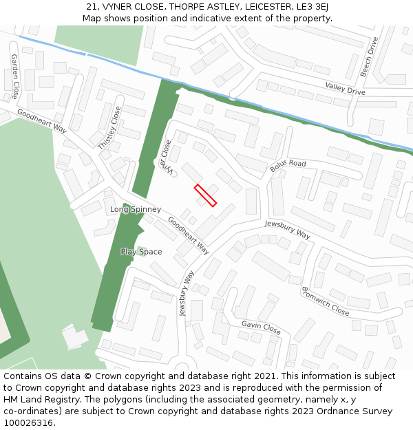 21, VYNER CLOSE, THORPE ASTLEY, LEICESTER, LE3 3EJ: Location map and indicative extent of plot