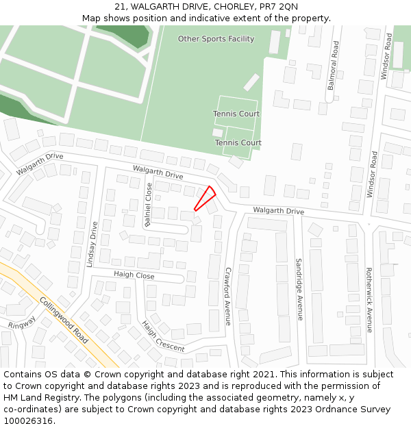 21, WALGARTH DRIVE, CHORLEY, PR7 2QN: Location map and indicative extent of plot