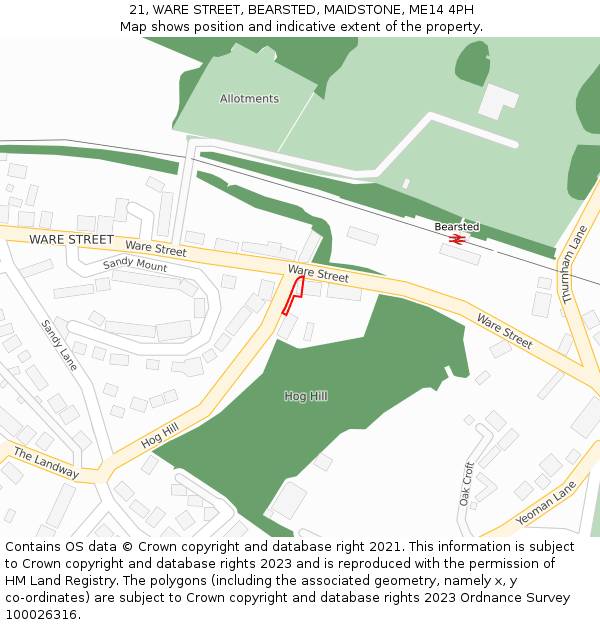 21, WARE STREET, BEARSTED, MAIDSTONE, ME14 4PH: Location map and indicative extent of plot