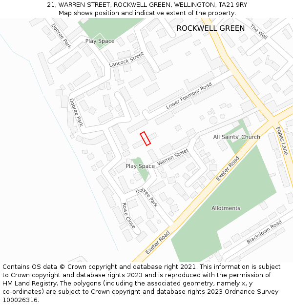 21, WARREN STREET, ROCKWELL GREEN, WELLINGTON, TA21 9RY: Location map and indicative extent of plot