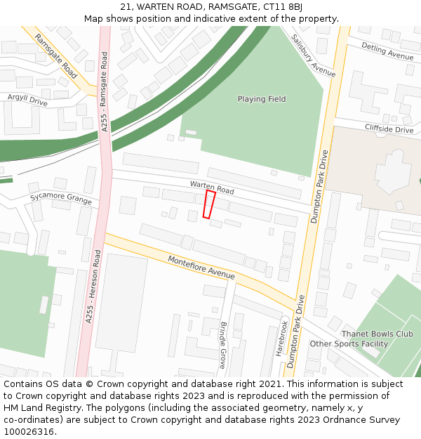 21, WARTEN ROAD, RAMSGATE, CT11 8BJ: Location map and indicative extent of plot