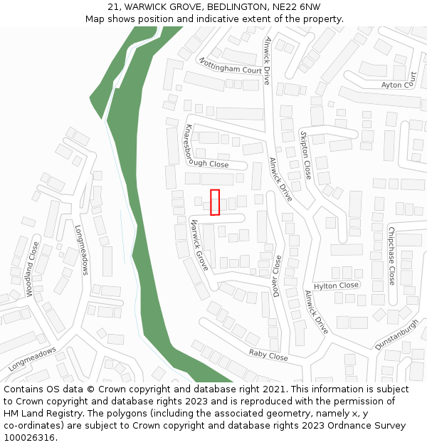 21, WARWICK GROVE, BEDLINGTON, NE22 6NW: Location map and indicative extent of plot