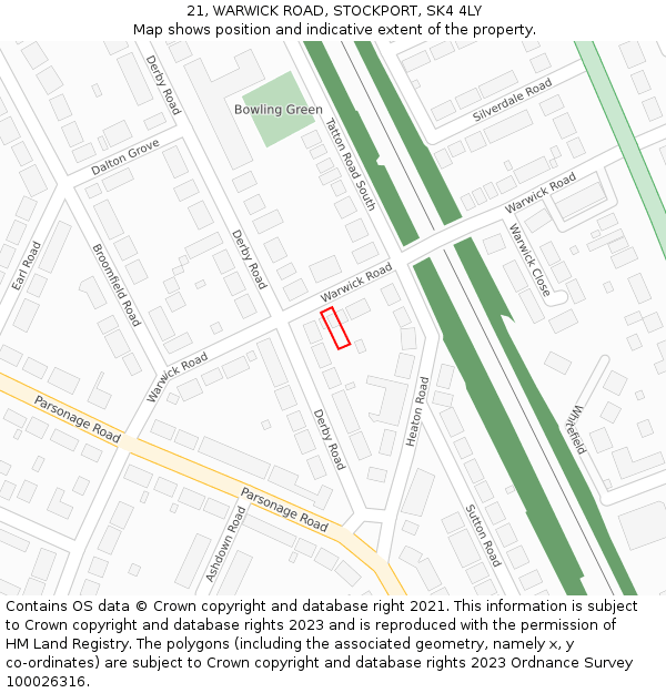 21, WARWICK ROAD, STOCKPORT, SK4 4LY: Location map and indicative extent of plot