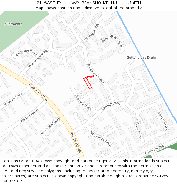 21, WASELEY HILL WAY, BRANSHOLME, HULL, HU7 4ZH: Location map and indicative extent of plot