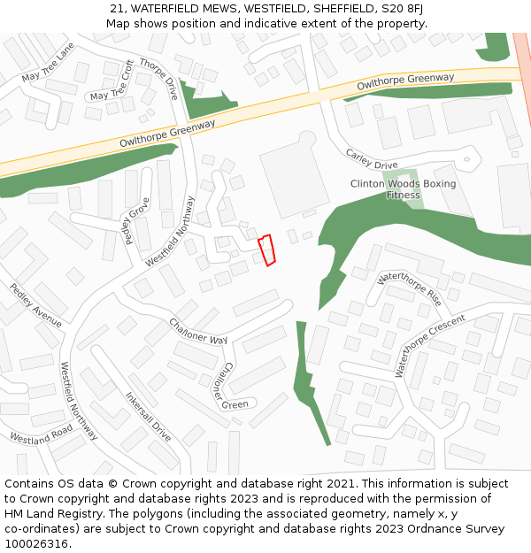 21, WATERFIELD MEWS, WESTFIELD, SHEFFIELD, S20 8FJ: Location map and indicative extent of plot