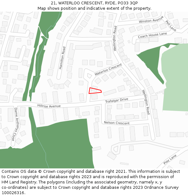 21, WATERLOO CRESCENT, RYDE, PO33 3QP: Location map and indicative extent of plot