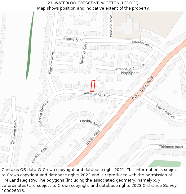 21, WATERLOO CRESCENT, WIGSTON, LE18 3QJ: Location map and indicative extent of plot