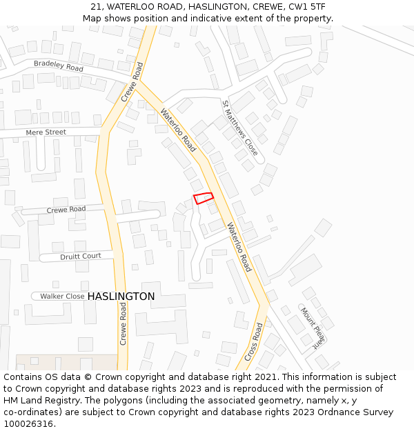 21, WATERLOO ROAD, HASLINGTON, CREWE, CW1 5TF: Location map and indicative extent of plot