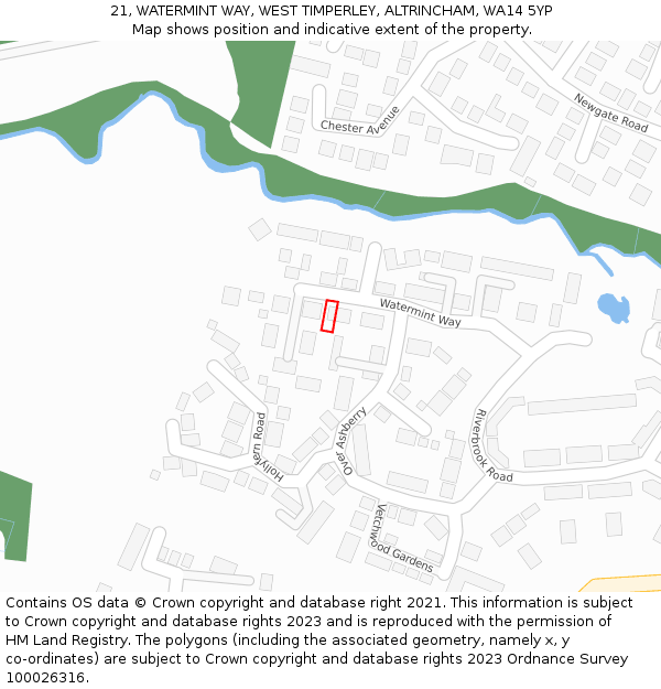 21, WATERMINT WAY, WEST TIMPERLEY, ALTRINCHAM, WA14 5YP: Location map and indicative extent of plot