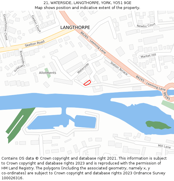 21, WATERSIDE, LANGTHORPE, YORK, YO51 9GE: Location map and indicative extent of plot