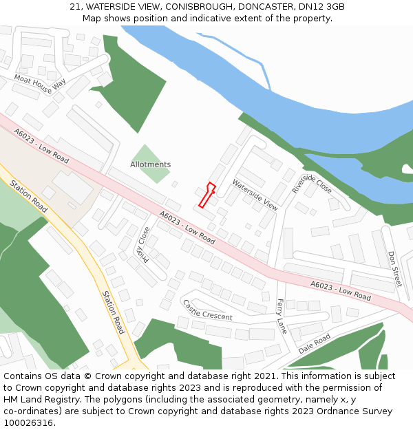 21, WATERSIDE VIEW, CONISBROUGH, DONCASTER, DN12 3GB: Location map and indicative extent of plot