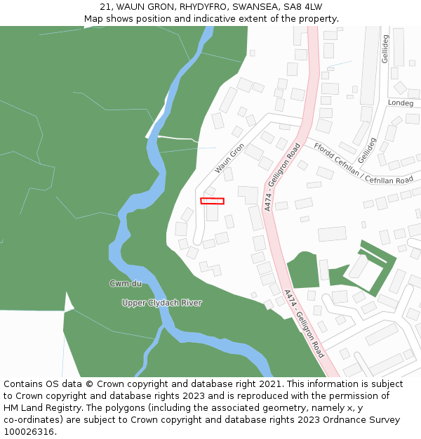 21, WAUN GRON, RHYDYFRO, SWANSEA, SA8 4LW: Location map and indicative extent of plot