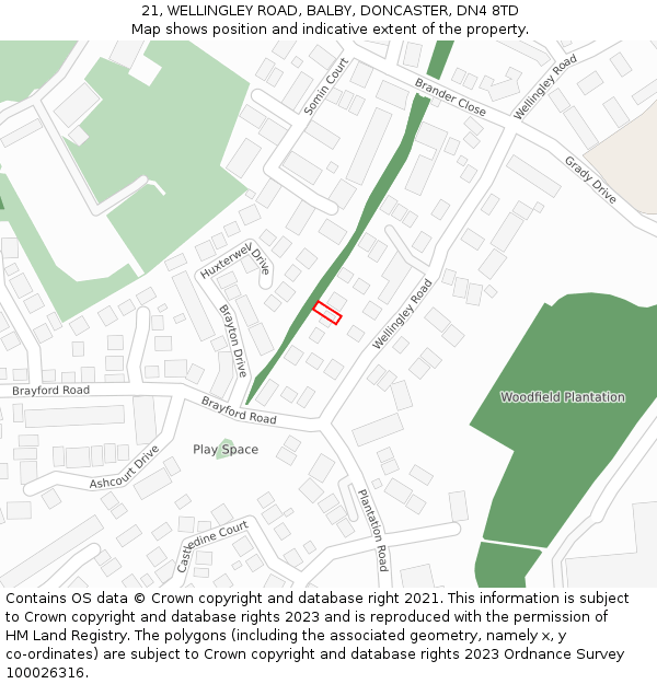 21, WELLINGLEY ROAD, BALBY, DONCASTER, DN4 8TD: Location map and indicative extent of plot