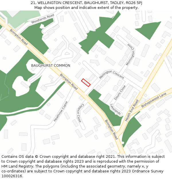 21, WELLINGTON CRESCENT, BAUGHURST, TADLEY, RG26 5PJ: Location map and indicative extent of plot