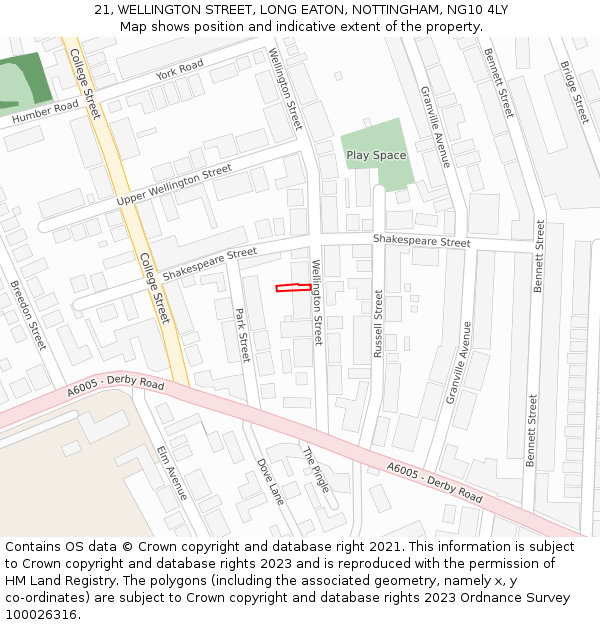 21, WELLINGTON STREET, LONG EATON, NOTTINGHAM, NG10 4LY: Location map and indicative extent of plot