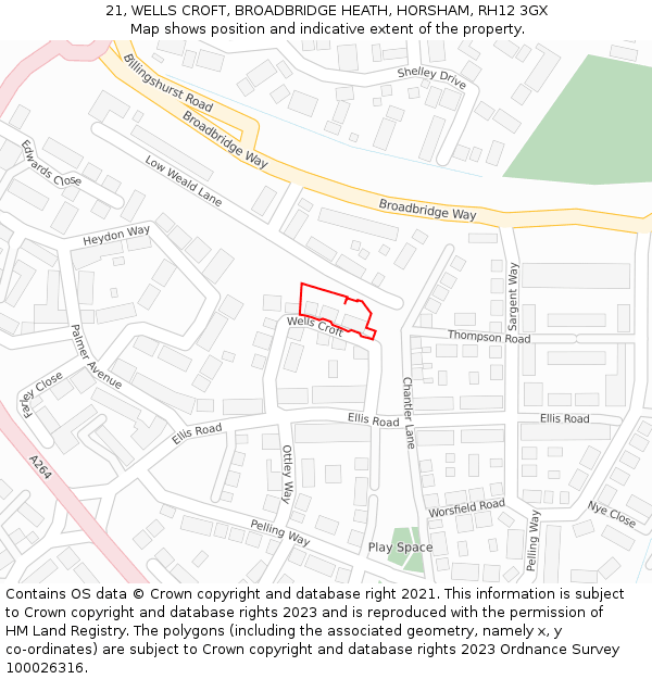 21, WELLS CROFT, BROADBRIDGE HEATH, HORSHAM, RH12 3GX: Location map and indicative extent of plot