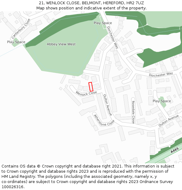 21, WENLOCK CLOSE, BELMONT, HEREFORD, HR2 7UZ: Location map and indicative extent of plot