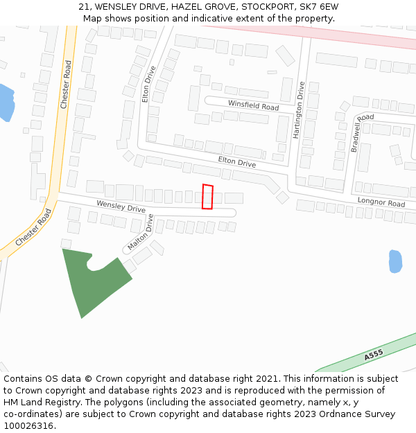 21, WENSLEY DRIVE, HAZEL GROVE, STOCKPORT, SK7 6EW: Location map and indicative extent of plot