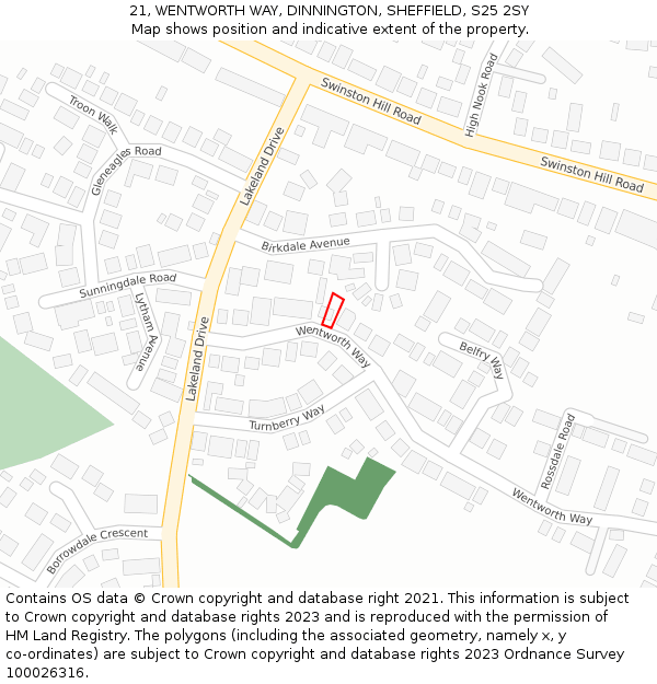 21, WENTWORTH WAY, DINNINGTON, SHEFFIELD, S25 2SY: Location map and indicative extent of plot