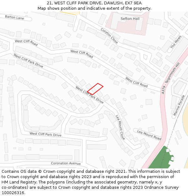 21, WEST CLIFF PARK DRIVE, DAWLISH, EX7 9EA: Location map and indicative extent of plot