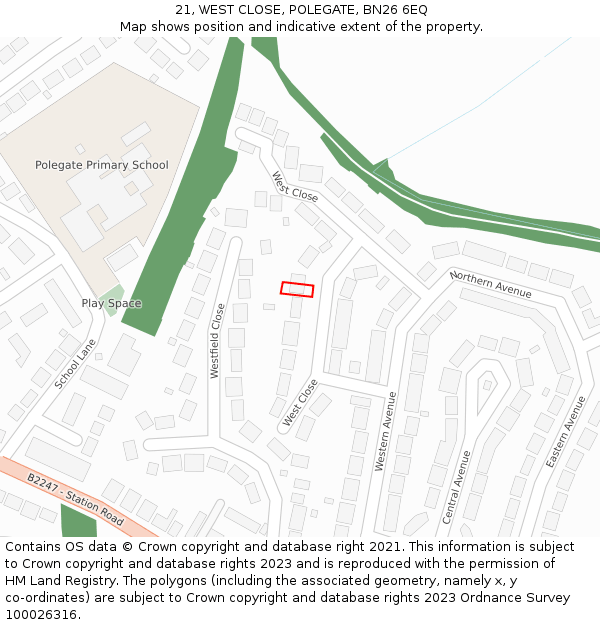 21, WEST CLOSE, POLEGATE, BN26 6EQ: Location map and indicative extent of plot