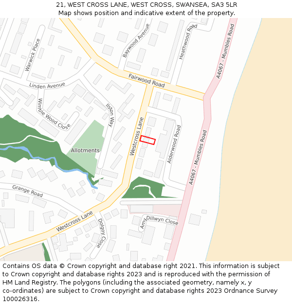 21, WEST CROSS LANE, WEST CROSS, SWANSEA, SA3 5LR: Location map and indicative extent of plot