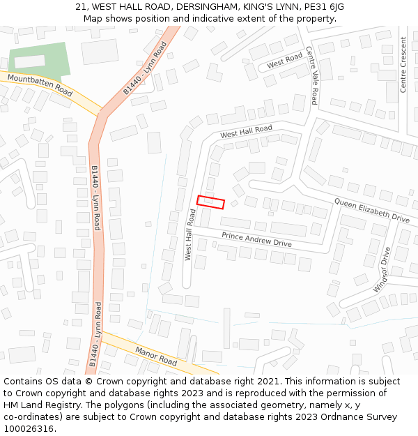 21, WEST HALL ROAD, DERSINGHAM, KING'S LYNN, PE31 6JG: Location map and indicative extent of plot